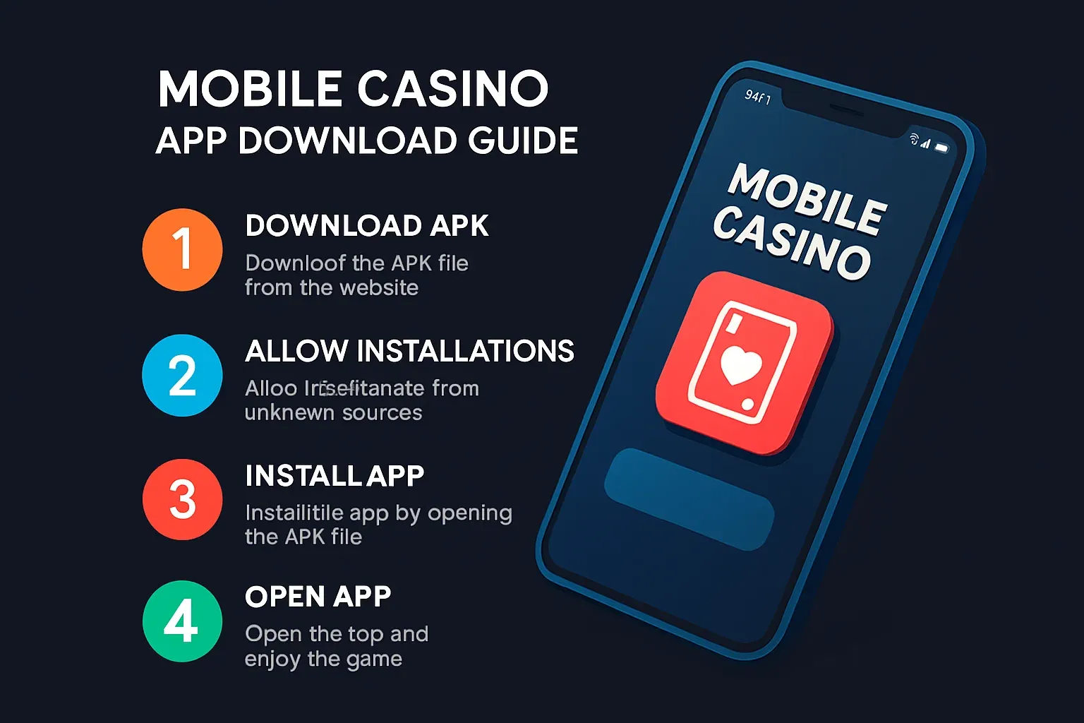 Infografía moderna con pasos para instalar APK de casino en Android