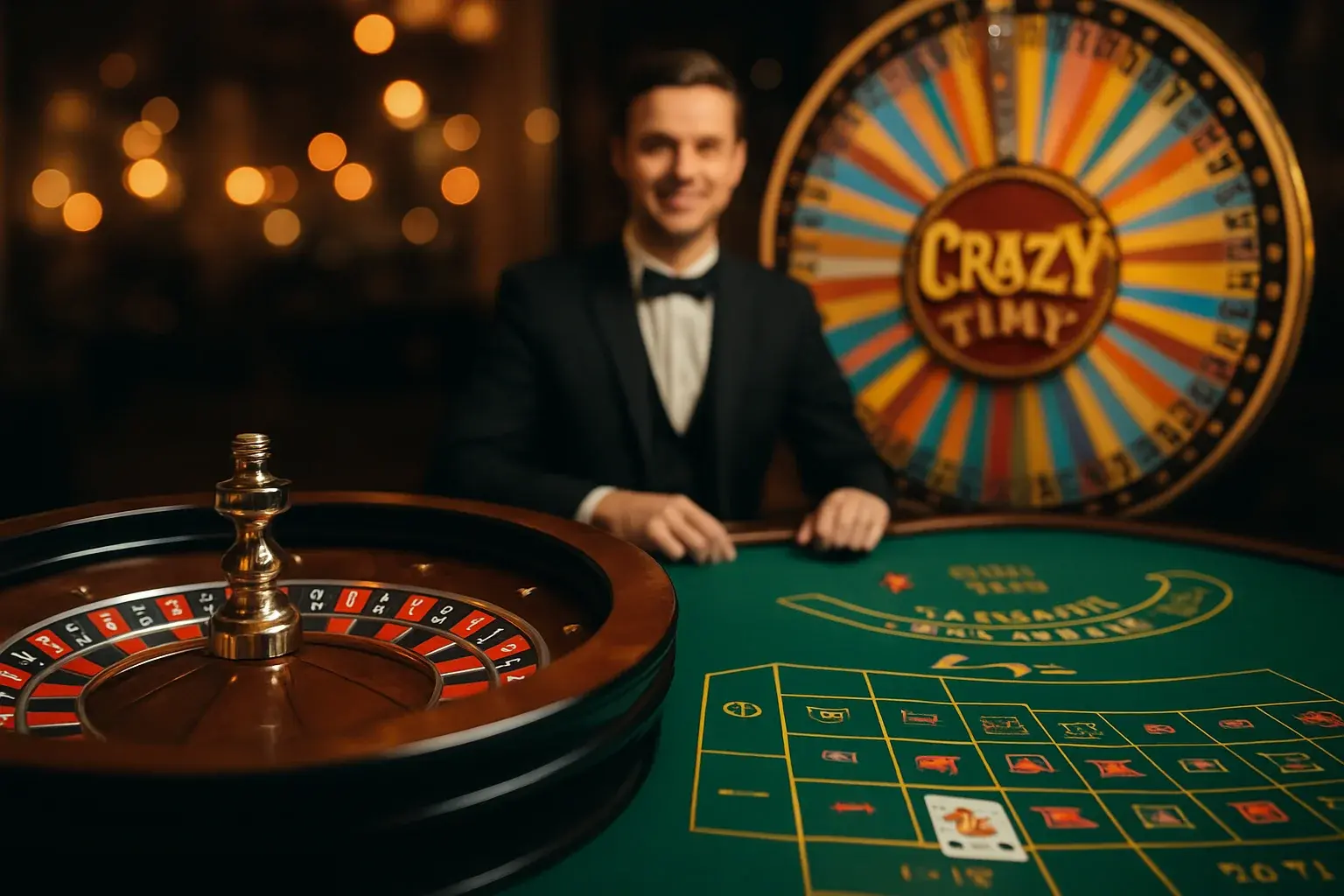 Cartas de casino en vivo con ruleta, blackjack, Crazy Time y crupier profesional