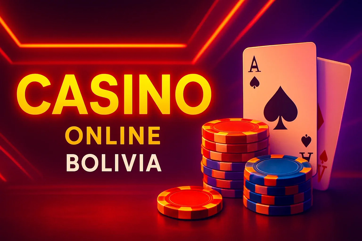 Banner hero de casino online de lujo con neón, fichas y cartas