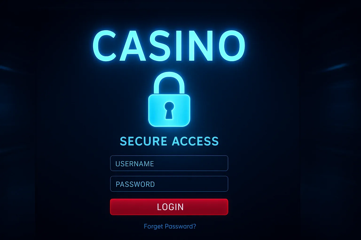 Página de inicio de sesión de casino con candado, fondo oscuro y acentos rojos